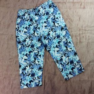 DressBarn White Blue Floral Capris Cropped Pant 14